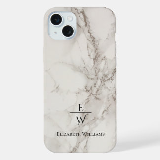 Dusty black and white marble glitter personalized  iPhone 15 plus case