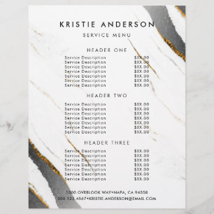 Dusty Black Gold White Marble Pricing & Services Flyer