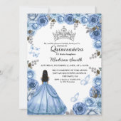 Dusty Blauw Bloemen Vlinder Meisje Quinceanera Kaart (Voorkant)