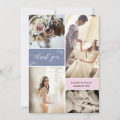 Dusty blauw en Blush Pink Script Dank u Collage Bedankkaart (Voorkant)