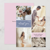 Dusty blauw en Blush Pink Script Dank u Collage Bedankkaart (Voorkant / Achterkant)