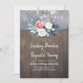 Dusty Blauw en Blush Rustiek Land Bruiloft Kaart (Voorkant)