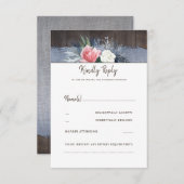 Dusty Blauw en Blush Rustiek Land Bruiloft RSVP (Voorkant / Achterkant)