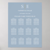 Dusty Blauw En Goud Monogram Bruiloft Zittinggrafi Poster (Voorkant)