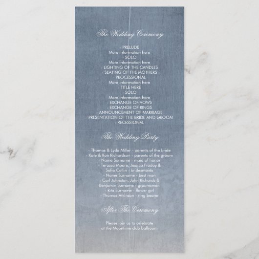 Dusty Blauw en  Kant Bruiloft Programma's (Achterkant)