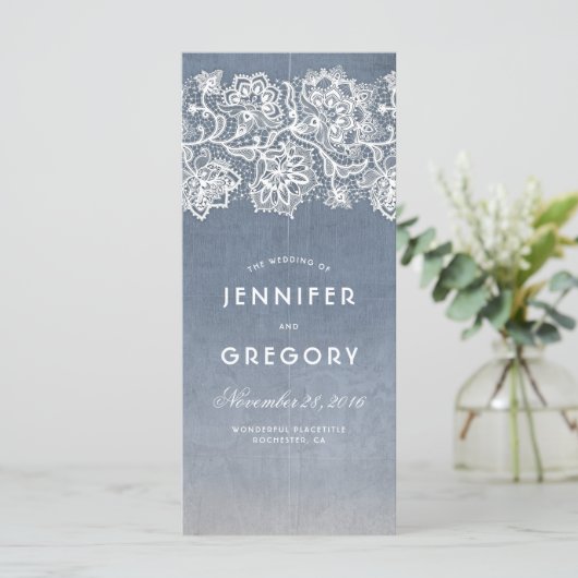 Dusty Blauw en  Kant Bruiloft Programma's (Staand voorkant)