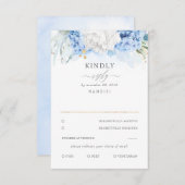 Dusty Blauw en Wit Bloemen Bruiloft RSVP (Voorkant / Achterkant)