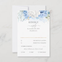 Dusty Blauw en Wit Bloemen Bruiloft RSVP
