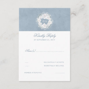 Dusty Blauw en Wit Bloemen Bruiloft RSVP Kaartje