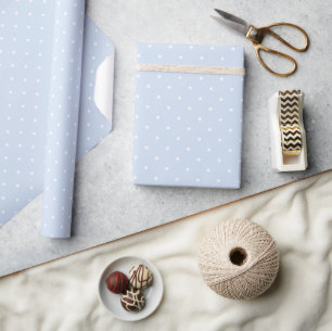 Dusty Blauw en Witte Polka Dots Patroon Cadeaupapier