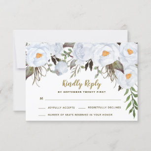 Dusty Blauw Goud  Bloemen Bruiloft RSVP Kaarten Kaartje