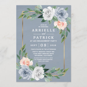 Dusty Blauw Goud Blush Roze Peach Verlovingsfeest Kaart