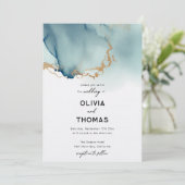 Dusty Blauw Goud Modern Romantisch Chique Strand B Kaart (Staand voorkant)