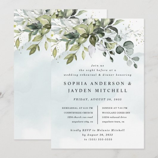 Dusty Blauw groen Boho bruiloft repetitie diner Kaart (Voorkant / Achterkant)