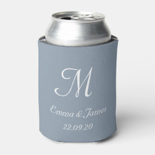 Dusty Blauw Monogram Bruiloft Party Favor Blikjeskoeler