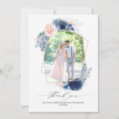 Dusty Blauw Roze Bloemen Bruiloft Dank u Foto Bedankkaart (Voorkant)