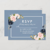 Dusty Blauw Roze Blush Bloemen Bruiloft RSVP (Voorkant / Achterkant)