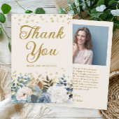 Dusty Blauw Wit Bloemen Verjaardagsfoto Dank u Bedankkaart