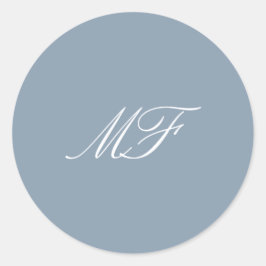 Dusty Blauw Wit Formele Klassieke Monogram Huwelij Ronde Sticker