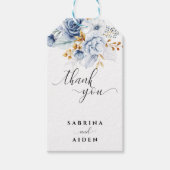 Dusty Blauw Wit Goud Bloemen Bruiloft Cadeaulabel (Voorkant)
