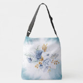 Dusty Blauw Wit Goud Bloemen Bruiloft Crossbody Tas (Achterkant)