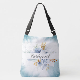Dusty Blauw Wit Goud Bloemen Bruiloft Crossbody Tas