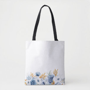 Dusty Blauw Wit Goud Bloemen Bruiloft Draagtas