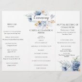 Dusty Blauw Wit Goud Bloemen Bruiloft Programma (Achterkant)