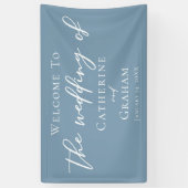 Dusty Blauw Wit Typografie Kustbruiloft Spandoek (Verticaal)
