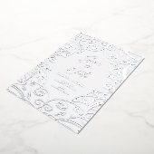 Dusty Blauw Zilver Bloemen Blad Kant Bruiloft Folie Uitnodiging (Gedraaid)