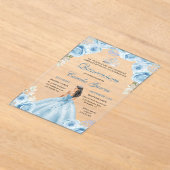Dusty Blauw & Zilver Bloemen Prinses Quinceañera Acryl Uitnodigingen (Laagn)