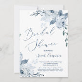 Dusty Blauwe Bloemen Bruids Douche Uitnodiging (Voorkant)