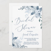 Dusty Blauwe Bloemen Bruids Douche Uitnodiging (Voorkant / Achterkant)
