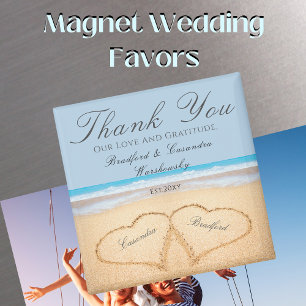 Dusty Blauwe Bruiloft 2 Harten op Zand Bruiloft gu Magneet