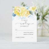 Dusty Blauwe en Gele Bloemen Bruiloft RSVP (Staand voorkant)