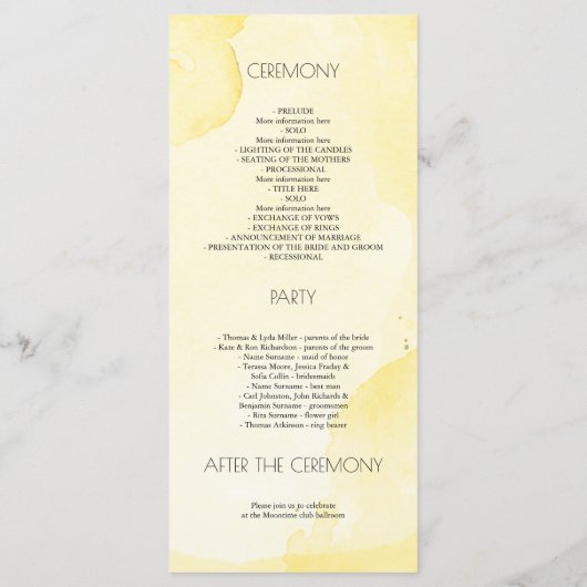 Dusty Blauwe en Gele Bloemen Trouwprogramma's Programma (Achterkant)