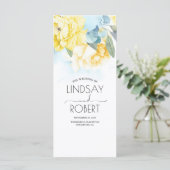 Dusty Blauwe en Gele Bloemen Trouwprogramma's Programma (Staand voorkant)