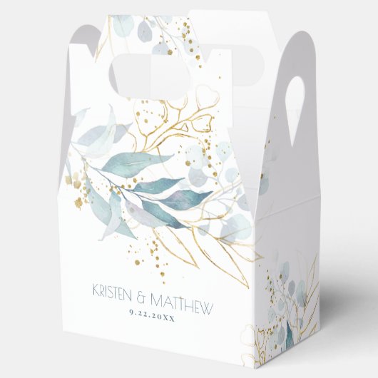 Dusty Blauwe Waterverf Gouden Accent Bruiloft Bedankdoosjes (Geopend)