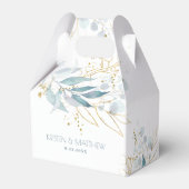 Dusty Blauwe Waterverf Gouden Accent Bruiloft Bedankdoosjes (Voorkant Zijde)