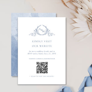 Dusty Blauwe Waterverf Monogram QR Code/RSVP Onlin Informatiekaartje