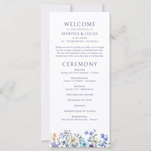 Dusty Blauwgroen Blue Wildflowers Wedding Program (Voorkant)
