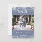 Dusty bleu argent QR mariage photo carte de remerc (Devant)