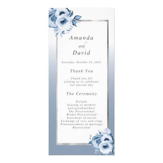 Dusty bleu blanc argent programme de mariage flora (Devant)