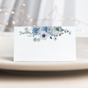 Dusty bleu élégante anemone mariage place carte