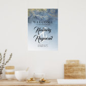 Dusty Bleu et or Mariage moderne Affiche de bienve (Cuisine)