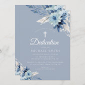 Dusty bleu floral moderne invitation dédicace (Devant / Derrière)