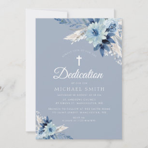 Dusty bleu floral moderne invitation dédicace