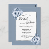 Dusty bleu florales invitation à la douche nuptial (Devant / Derrière)