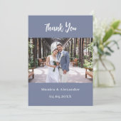 Dusty bleu moderne QR mariage photo carte de remer (Debout devant)