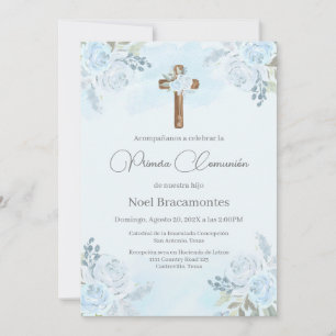 Dusty bleu première communion invitation en espagn